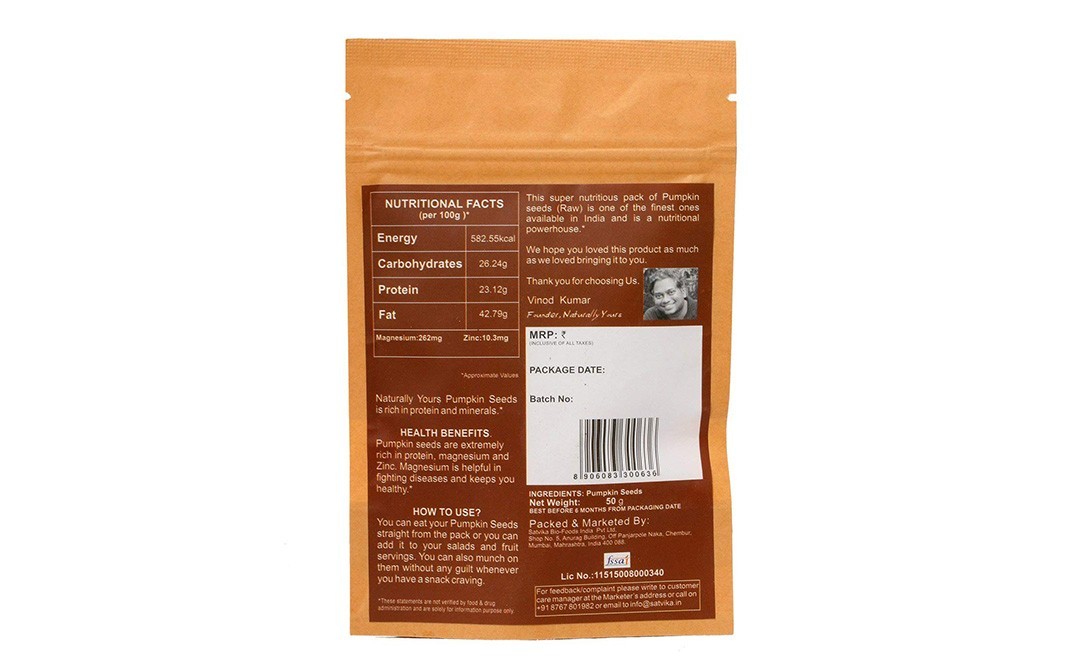 Naturally yours Pumpkin Seeds Raw    Pack  50 grams
